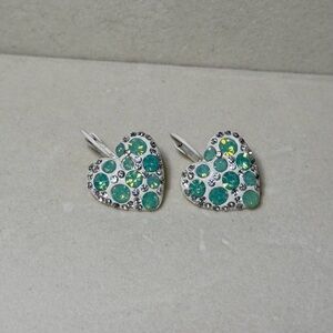 Elegant Silver and Green Heart Earrings